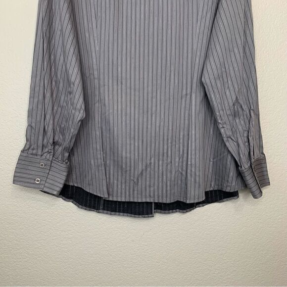 Lane Bryant Women’s Gray Metallic Striped Button Down Shirt - Picture 8 of 11